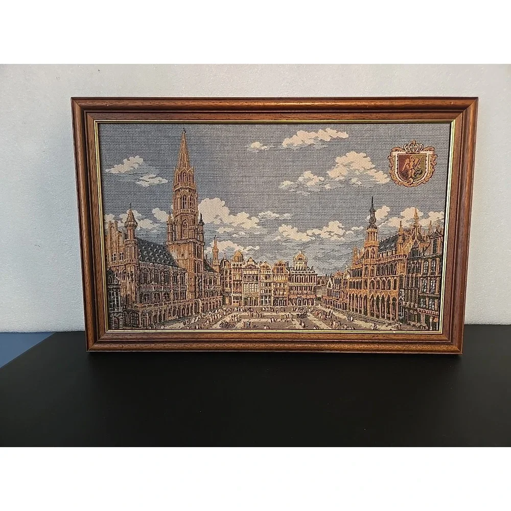 Grand Place in Brussels Framed Belgian Tapestry 20.5